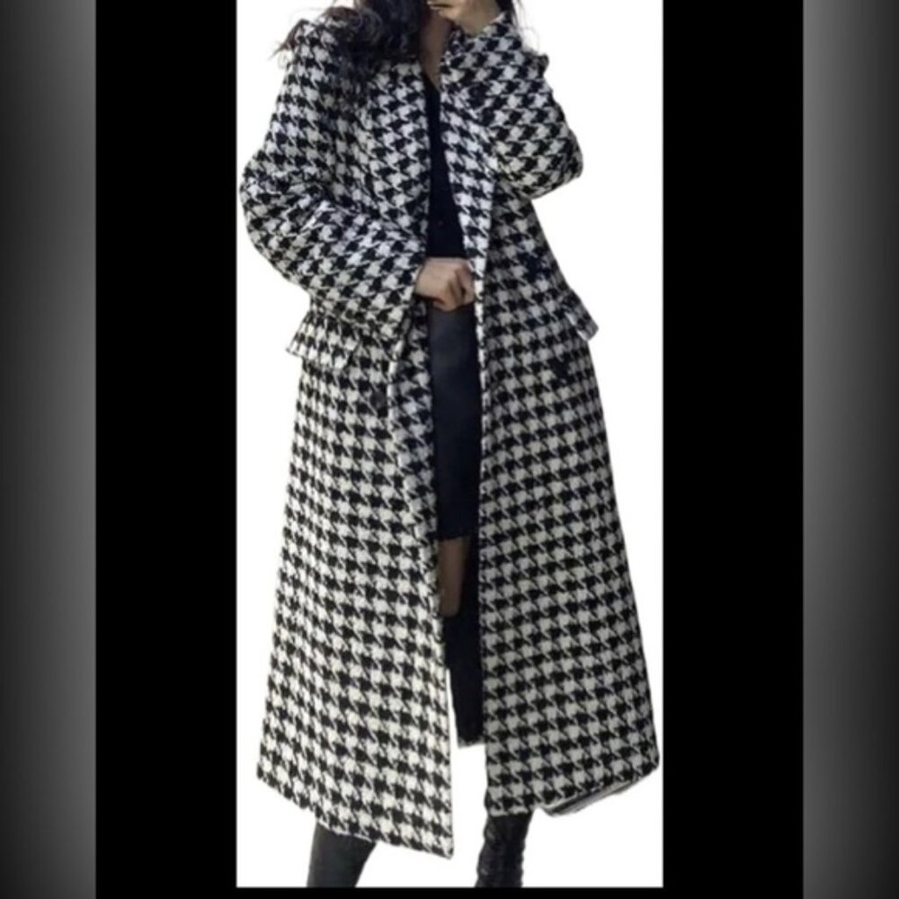 Wool Houndstooth Peacoat - Size L